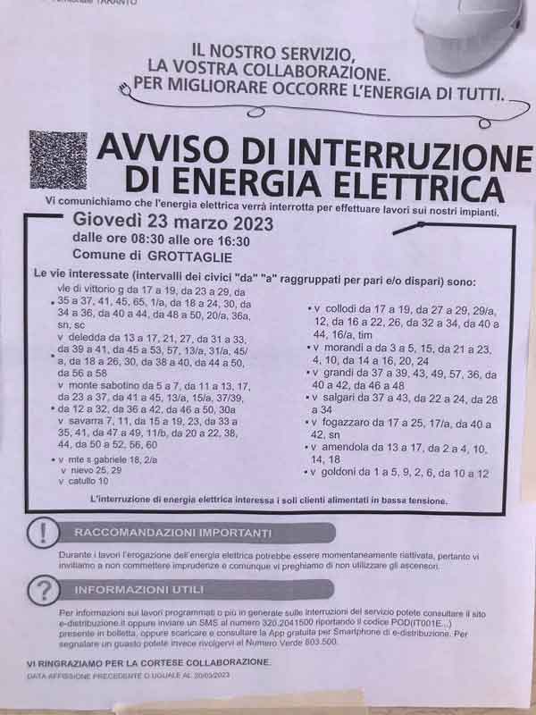 interruzione energia elettrica