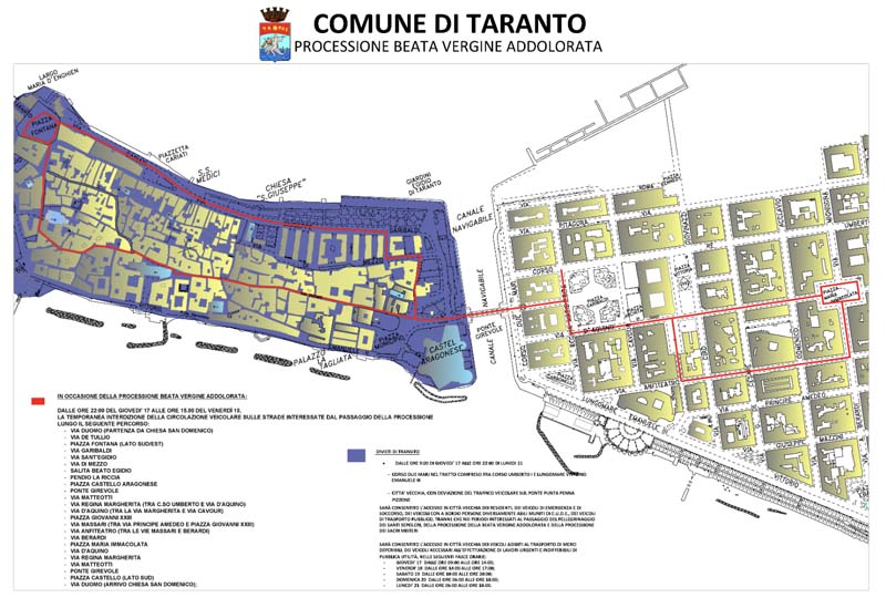 Mappa Traffico e Parcheggi Processione Addolorata Settimana Santa Taranto (Clicca qui)