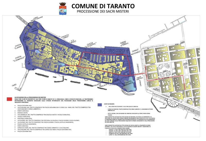 Mappa Traffico e Parcheggi Processione Misteri Settimana Santa Taranto (Clicca qui)