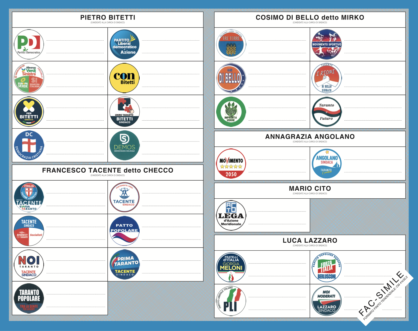 fac simile elezioni Taranto